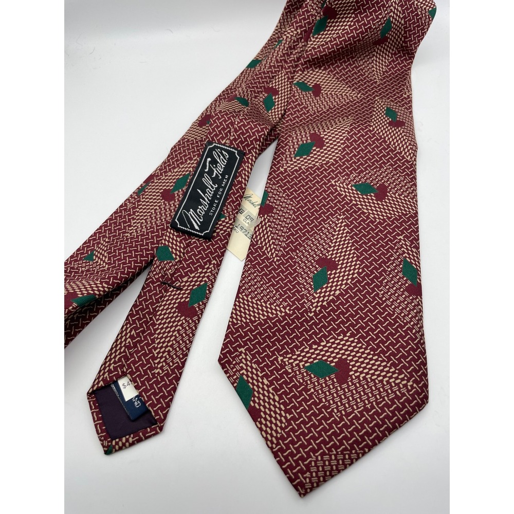 Polo Ralph Lauren Silk Tie Burgundy Geometric Diamond Vintage Marshall Fields